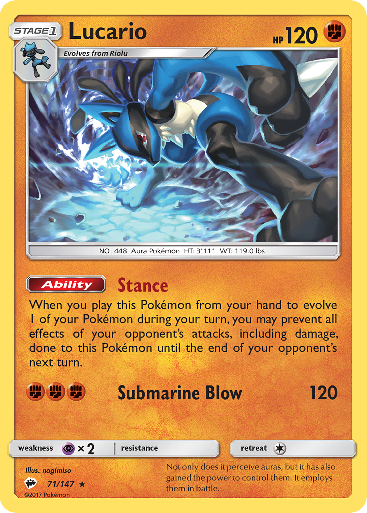 Lucario (71/147) [Sun & Moon: Burning Shadows] | Dumpster Cat Games