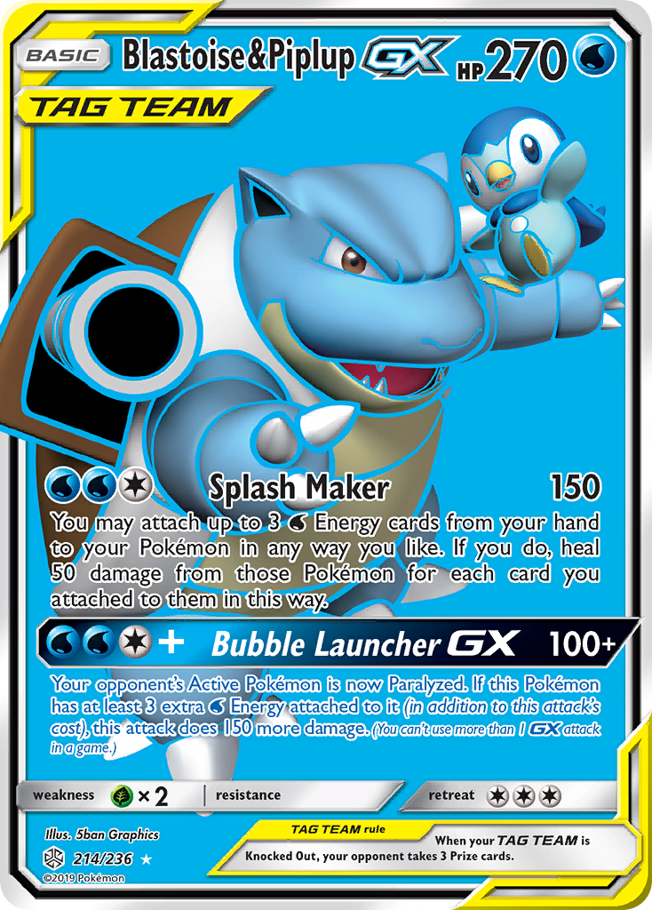 Blastoise & Piplup GX (214/236) [Sun & Moon: Cosmic Eclipse] | Dumpster Cat Games