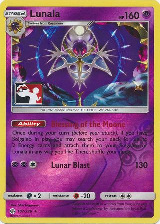 Lunala (102/236) (Pokemon Club Special Print) [Sun & Moon: Cosmic Eclipse] | Dumpster Cat Games