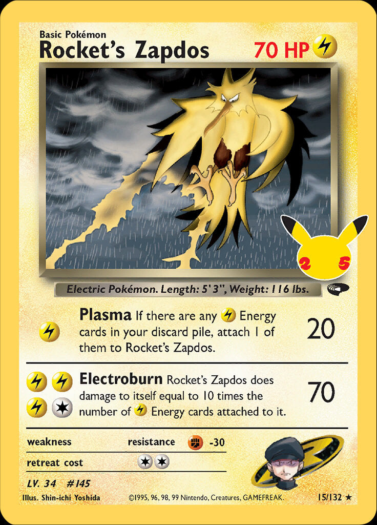 Rocket's Zapdos (15/132) [Celebrations: 25th Anniversary - Classic Collection] | Dumpster Cat Games