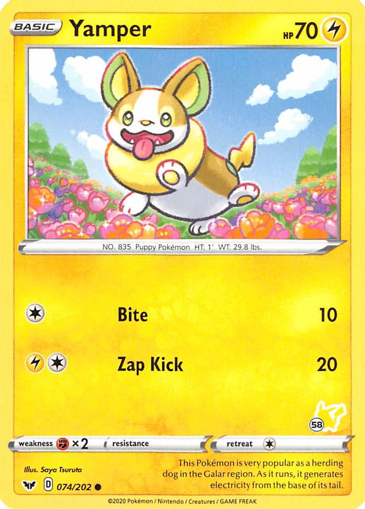 Yamper (074/202) (Pikachu Stamp #58) [Battle Academy 2022] | Dumpster Cat Games