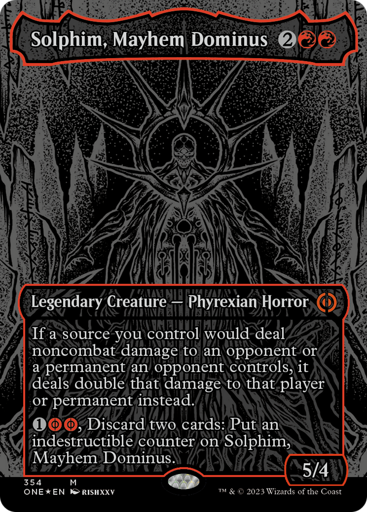 Solphim, Mayhem Dominus (Oil Slick Raised Foil) [Phyrexia: All Will Be One] | Dumpster Cat Games