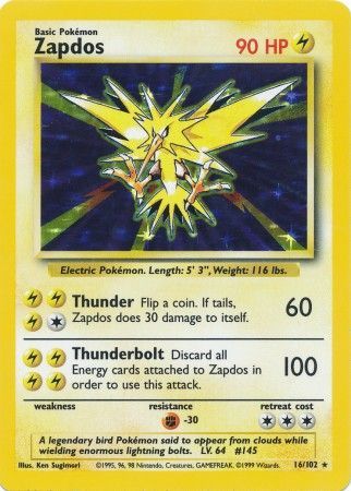 Zapdos (16/102) [Base Set Unlimited] | Dumpster Cat Games