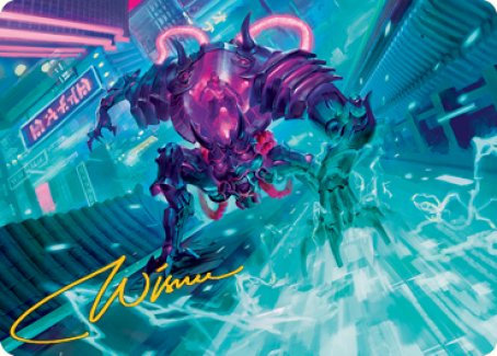 Surgehacker Mech Art Card (Gold-Stamped Signature) [Kamigawa: Neon Dynasty Art Series] | Dumpster Cat Games