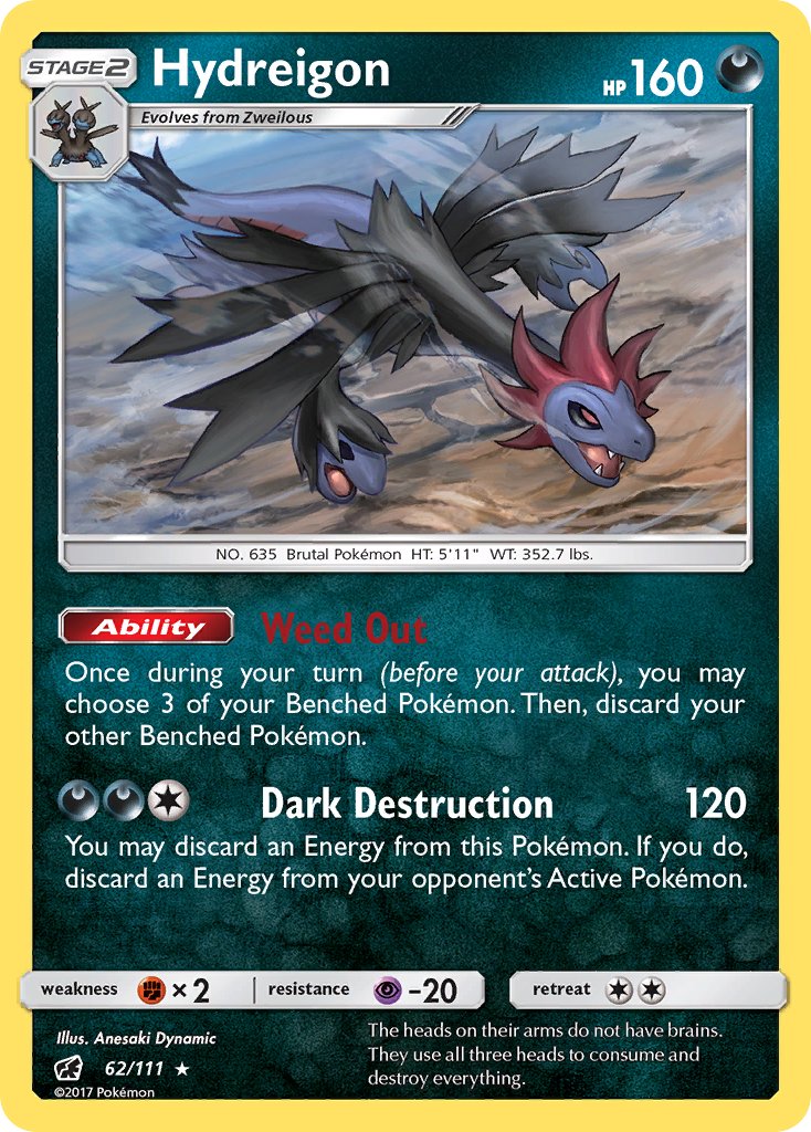 Hydreigon (62/111) (Cracked Ice Holo) (Theme Deck Exclusive) [Sun & Moon: Crimson Invasion] | Dumpster Cat Games