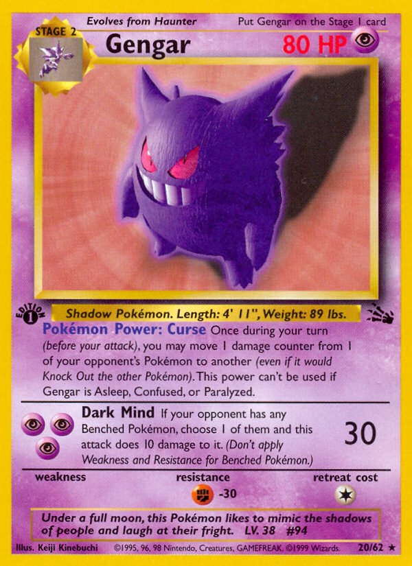 Gengar (20/62) [Fossil 1st Edition] | Dumpster Cat Games