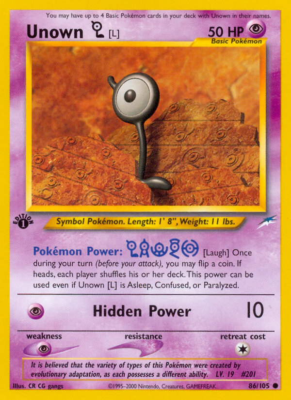 Unown [L] (86/105) [Neo Destiny 1st Edition] | Dumpster Cat Games