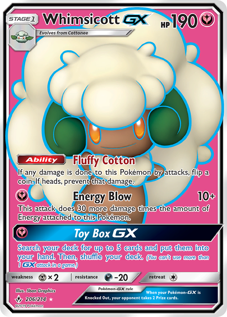 Whimsicott GX (206/214) [Sun & Moon: Unbroken Bonds] | Dumpster Cat Games