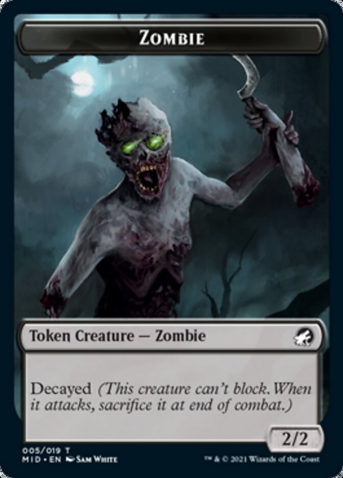 Zombie (005) // Wrenn and Seven Emblem Double-sided Token [Innistrad: Midnight Hunt Tokens] | Dumpster Cat Games