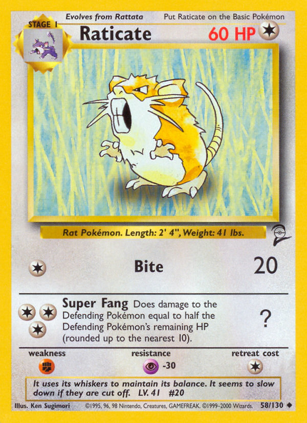 Raticate (58/130) [Base Set 2] | Dumpster Cat Games