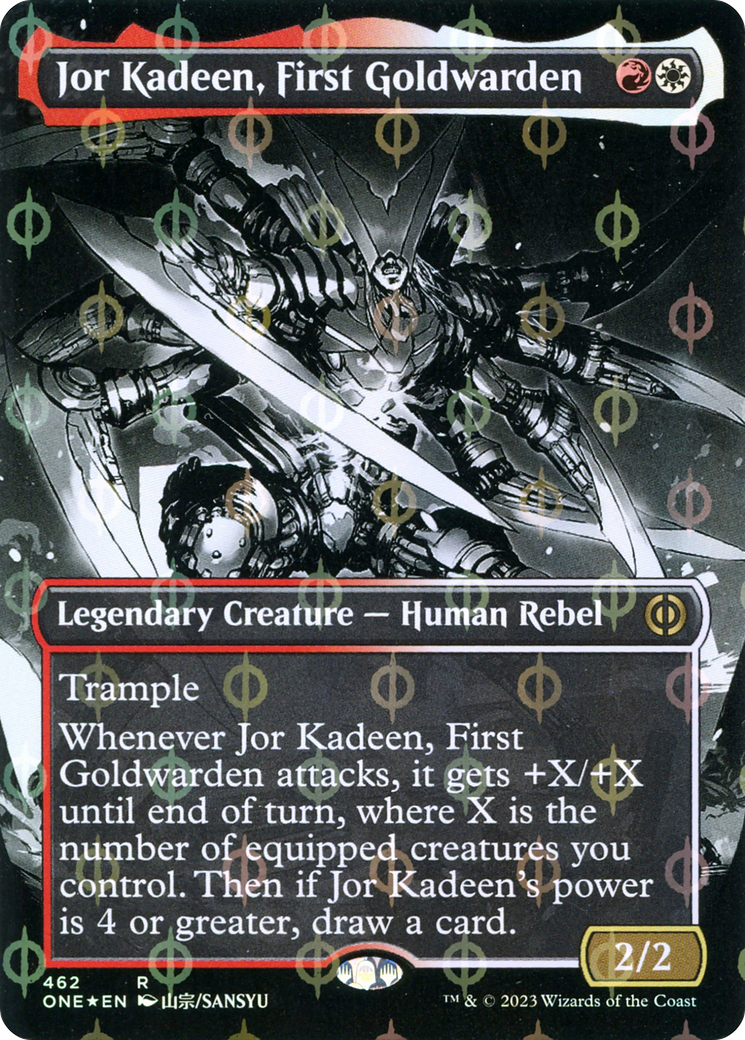 Jor Kadeen, First Goldwarden (Borderless Manga Step-and-Compleat Foil) [Phyrexia: All Will Be One] | Dumpster Cat Games