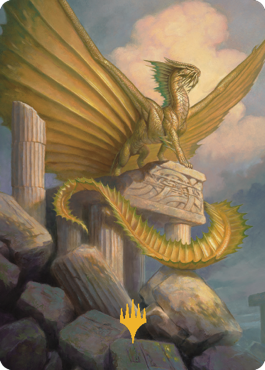 Ancient Gold Dragon Art Card (05) (Gold-Stamped Signature) [Commander Legends: Battle for Baldur's Gate Art Series] | Dumpster Cat Games