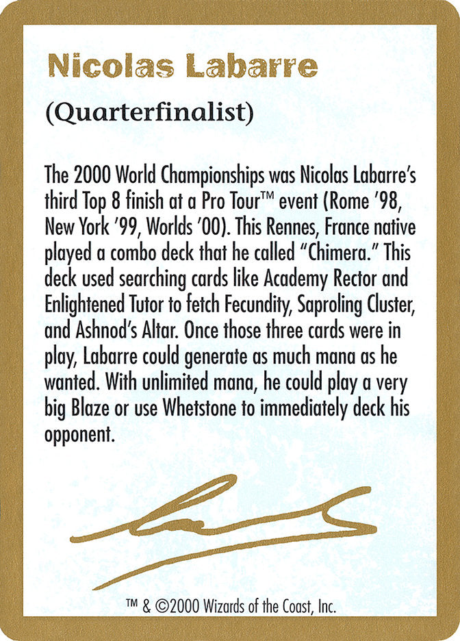 Nicolas Labarre Bio [World Championship Decks 2000] | Dumpster Cat Games