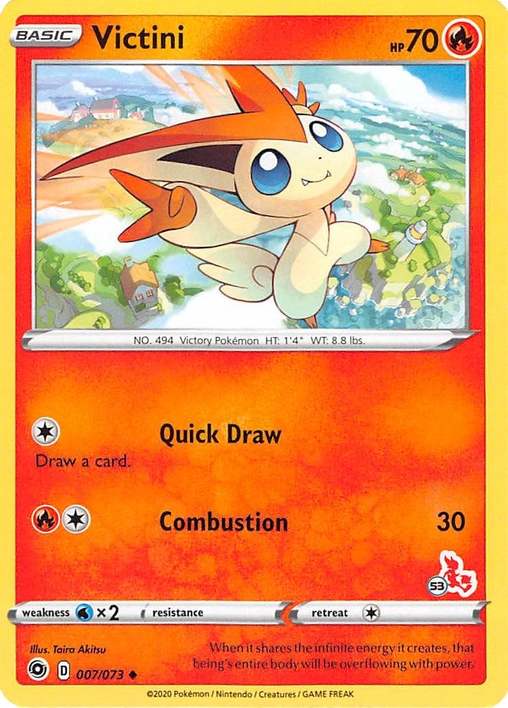 Victini (007/073) (Cinderace Stamp #53) [Battle Academy 2022] | Dumpster Cat Games