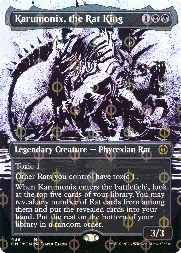 Karumonix, the Rat King (Borderless Ichor Step-and-Compleat Foil) [Phyrexia: All Will Be One] | Dumpster Cat Games