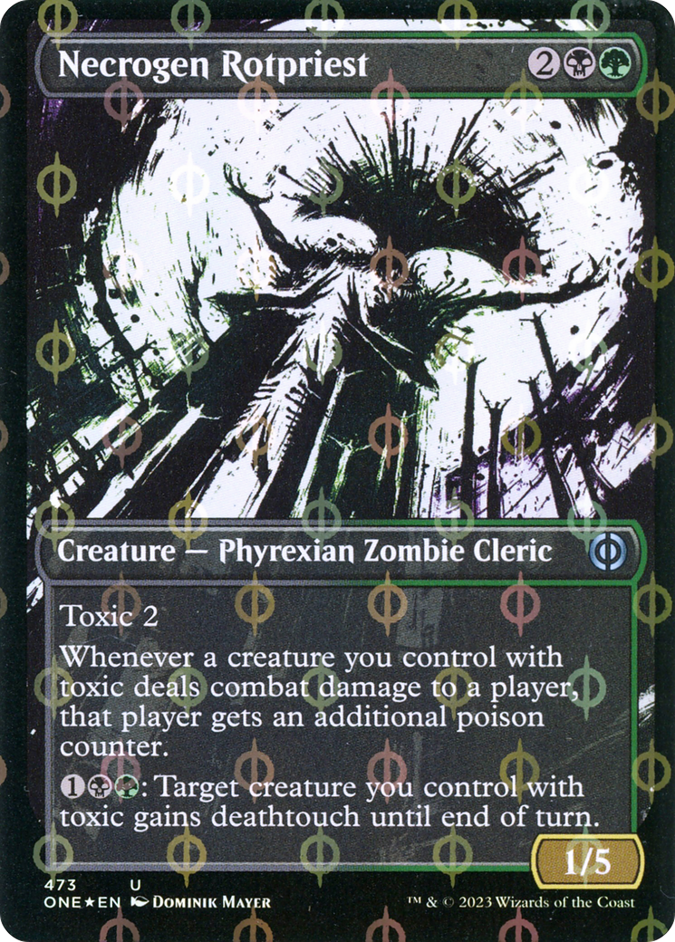 Necrogen Rotpriest (Borderless Ichor Step-and-Compleat Foil) [Phyrexia: All Will Be One] | Dumpster Cat Games