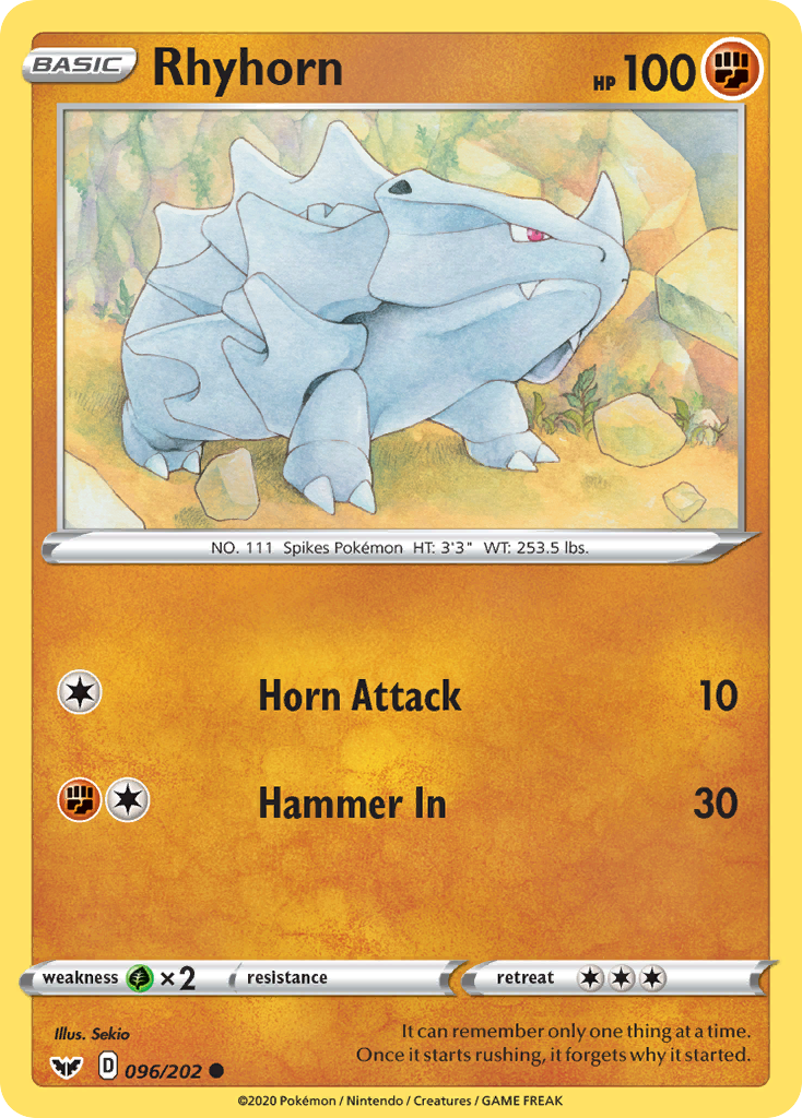 Rhyhorn (096/202) [Sword & Shield: Base Set] | Dumpster Cat Games