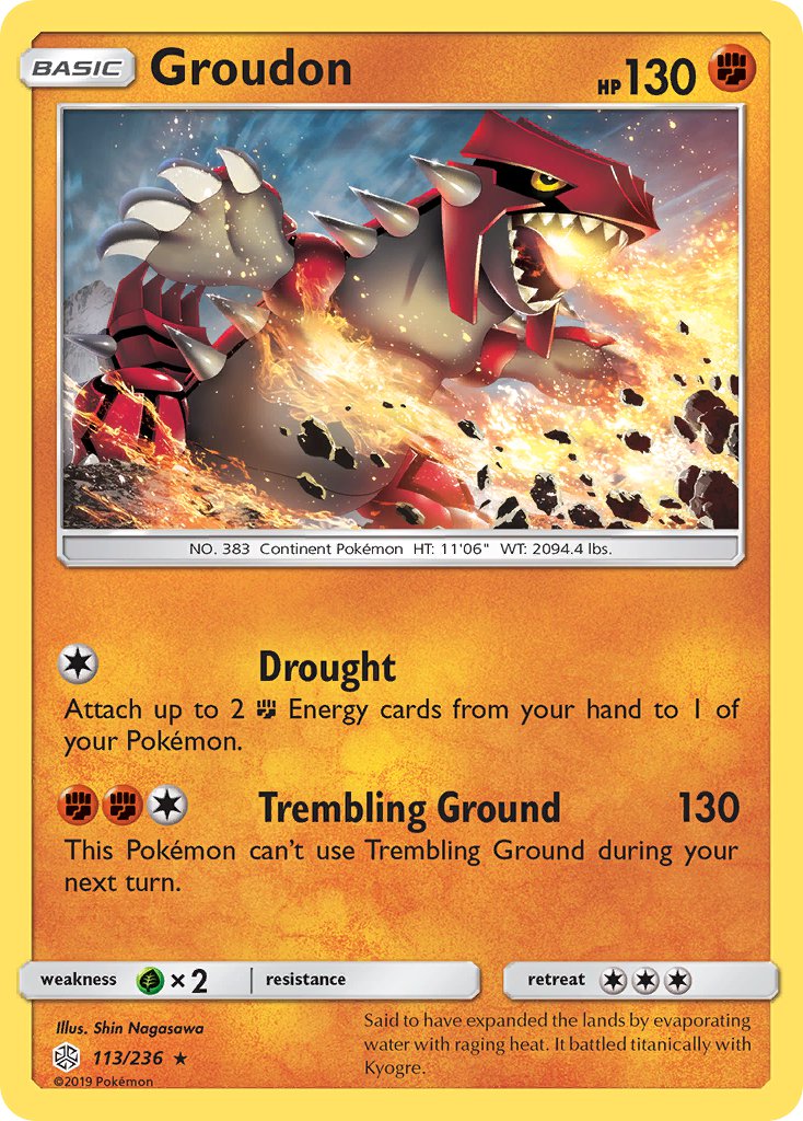 Groudon (113/236) (Cracked Ice Holo) (Theme Deck Exclusive) [Sun & Moon: Cosmic Eclipse] | Dumpster Cat Games