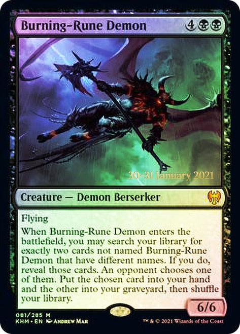 Burning-Rune Demon  [Kaldheim Prerelease Promos] | Dumpster Cat Games