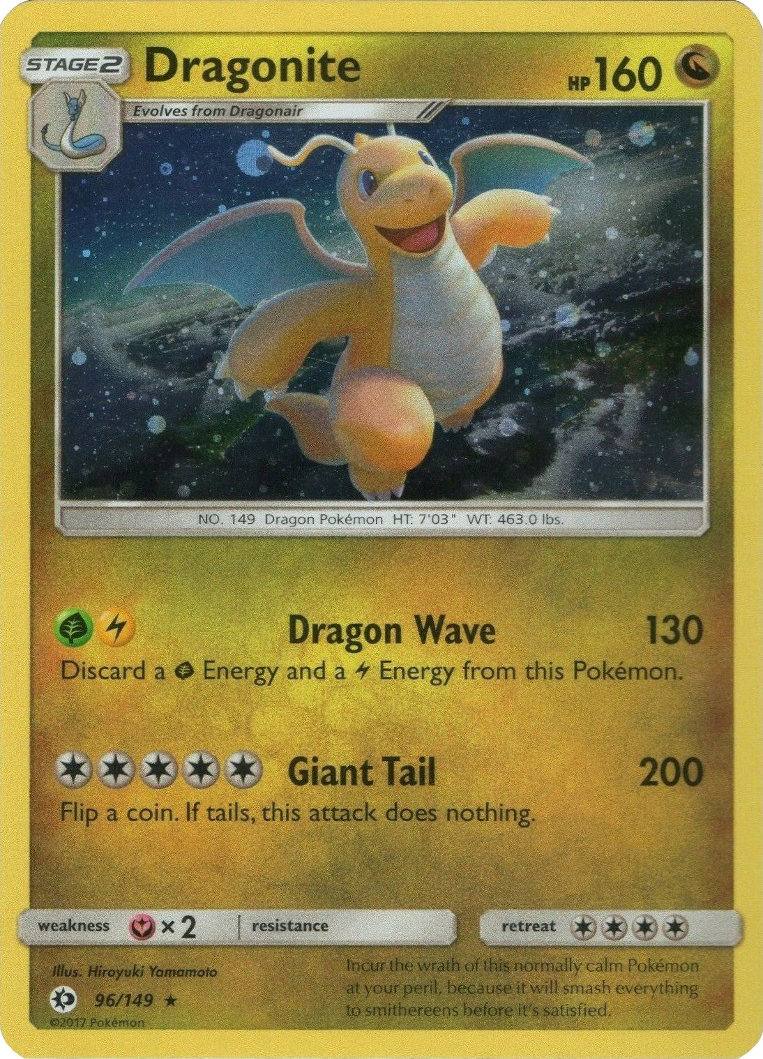 Dragonite (96/149) (Cosmos Holo) [Sun & Moon: Base Set] | Dumpster Cat Games