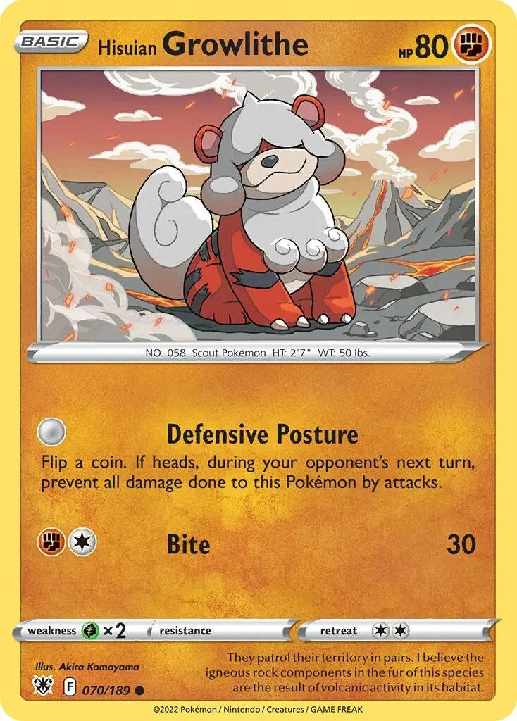 Hisuian Growlithe (070/189) (Theme Deck Exclusive) [Sword & Shield: Astral Radiance] | Dumpster Cat Games