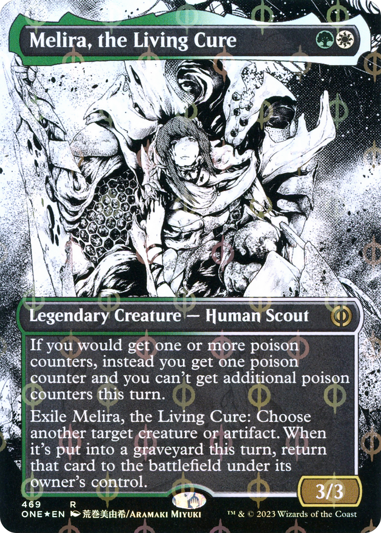 Melira, the Living Cure (Borderless Manga Step-and-Compleat Foil) [Phyrexia: All Will Be One] | Dumpster Cat Games