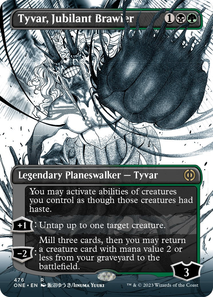 Tyvar, Jubilant Brawler (Borderless Manga Step-and-Compleat Foil) [Phyrexia: All Will Be One] | Dumpster Cat Games