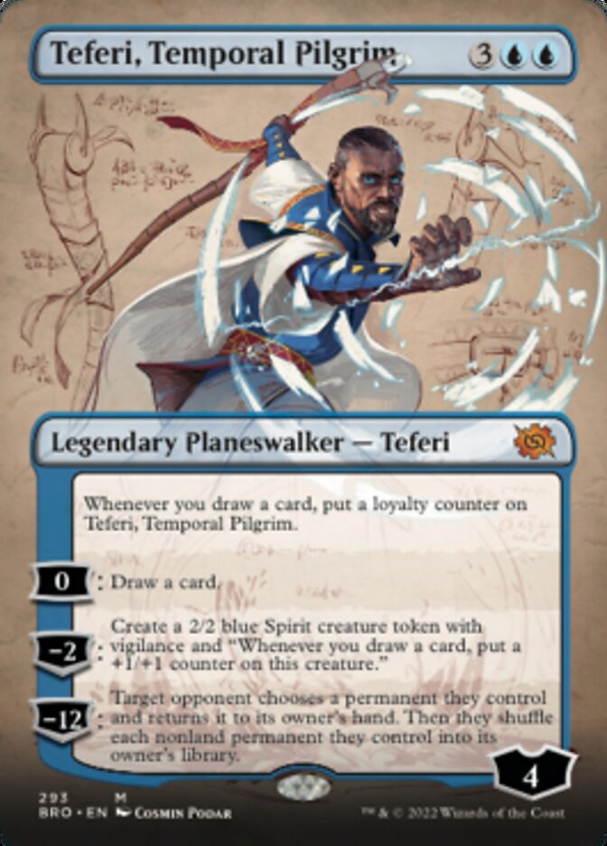 Teferi, Temporal Pilgrim (Borderless Alternate Art) [The Brothers' War] | Dumpster Cat Games