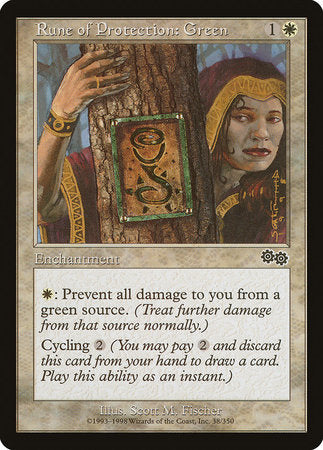 Rune of Protection: Green [Urza's Saga] | Dumpster Cat Games