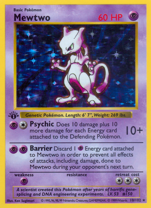 Mewtwo (10/102) (Shadowless) [Base Set 1st Edition] | Dumpster Cat Games