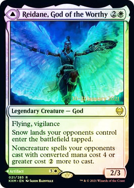 Reidane, God of the Worthy // Valkmira, Protector's Shield  [Kaldheim Prerelease Promos] | Dumpster Cat Games