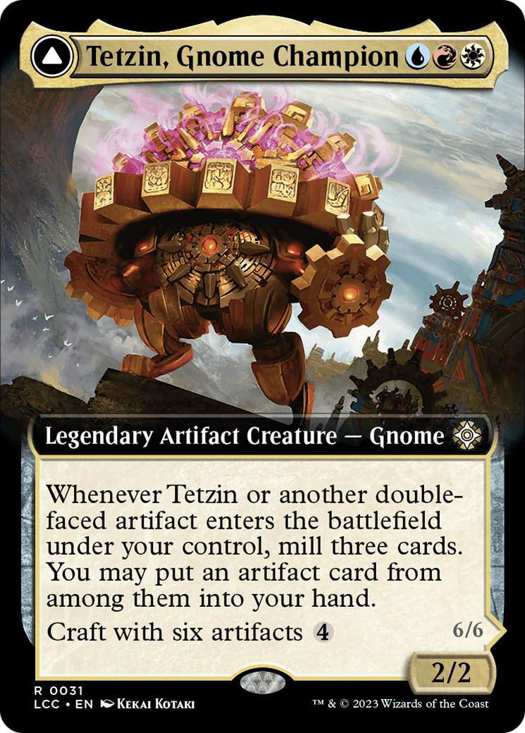 Tetzin, Gnome Champion // The Golden-Gear Colossus (Extended Art) [The Lost Caverns of Ixalan Commander] | Dumpster Cat Games