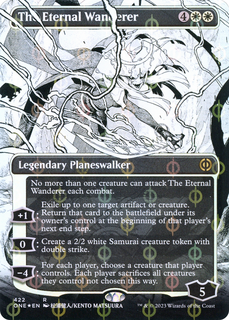 The Eternal Wanderer (Borderless Manga Step-and-Compleat Foil) [Phyrexia: All Will Be One] | Dumpster Cat Games