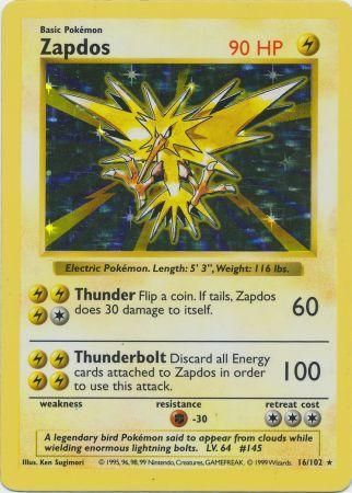 Zapdos (16/102) [Base Set Shadowless Unlimited] | Dumpster Cat Games