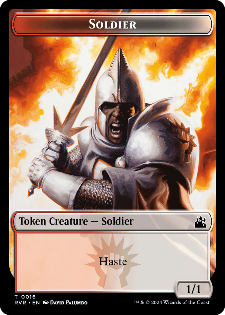 Spirit (0018) // Soldier Double-Sided Token [Ravnica Remastered Tokens] | Dumpster Cat Games