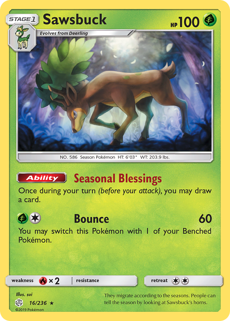 Sawsbuck (16/236) [Sun & Moon: Cosmic Eclipse] | Dumpster Cat Games