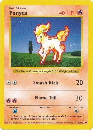 Ponyta (60/102) [Base Set Shadowless Unlimited] | Dumpster Cat Games