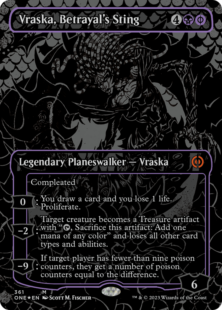 Vraska, Betrayal's Sting (Oil Slick Raised Foil) [Phyrexia: All Will Be One] | Dumpster Cat Games