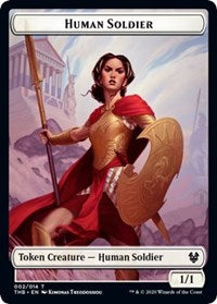 Human Soldier // Gold Double-sided Token [Theros Beyond Death Tokens] | Dumpster Cat Games