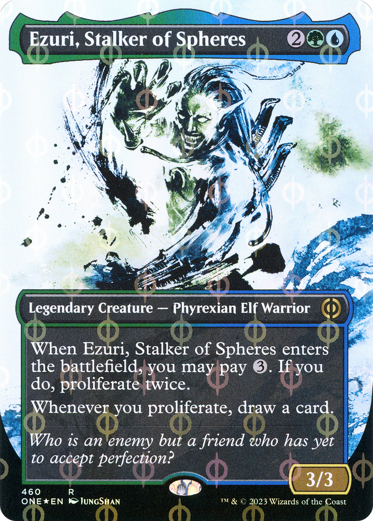 Ezuri, Stalker of Spheres (Borderless Ichor Step-and-Compleat Foil) [Phyrexia: All Will Be One] | Dumpster Cat Games