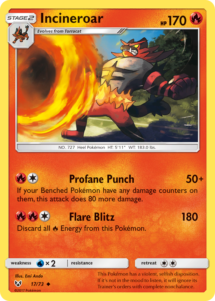 Incineroar (17/73) [Sun & Moon: Shining Legends] | Dumpster Cat Games