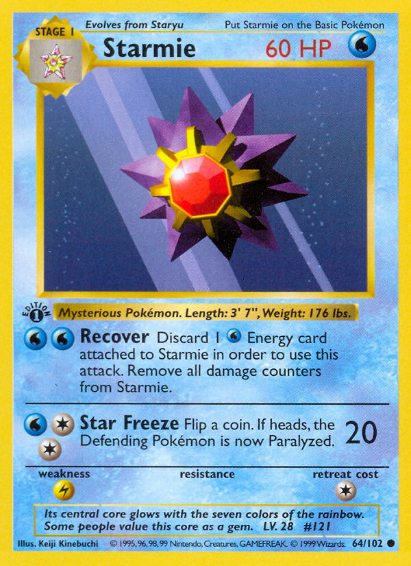 Starmie (64/102) (Shadowless) [Base Set 1st Edition] | Dumpster Cat Games