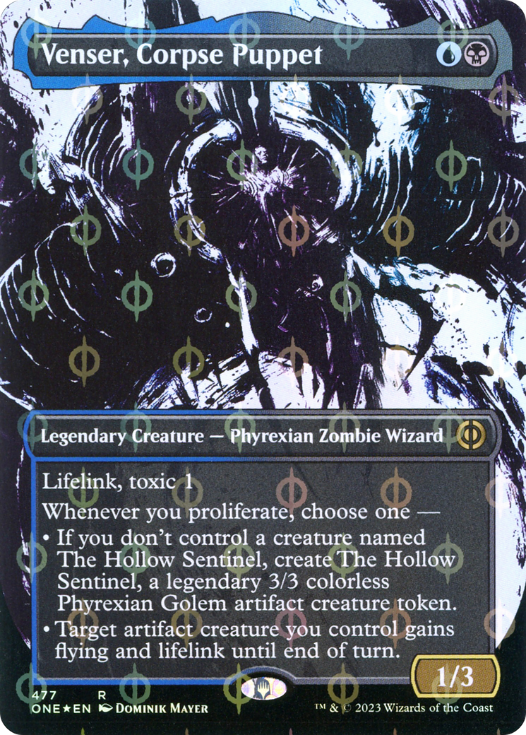 Venser, Corpse Puppet (Borderless Ichor Step-and-Compleat Foil) [Phyrexia: All Will Be One] | Dumpster Cat Games