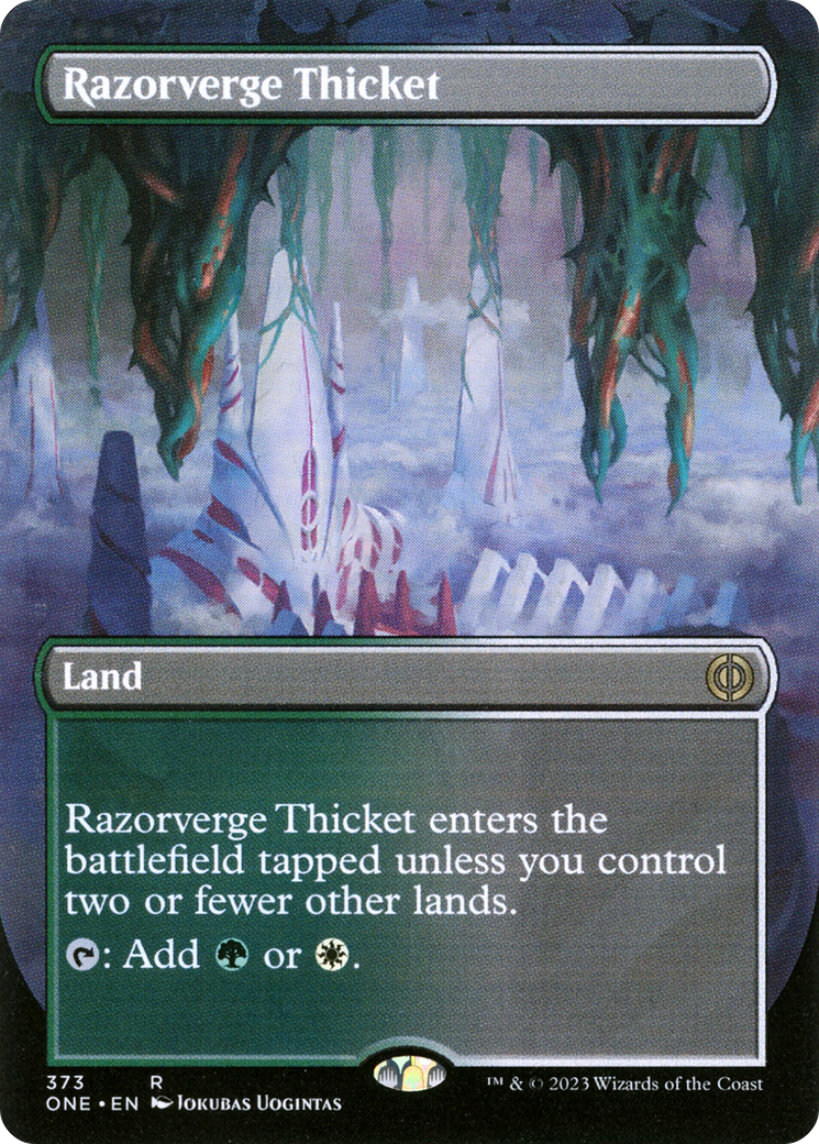 Razorverge Thicket (Borderless Alternate Art) [Phyrexia: All Will Be One] | Dumpster Cat Games