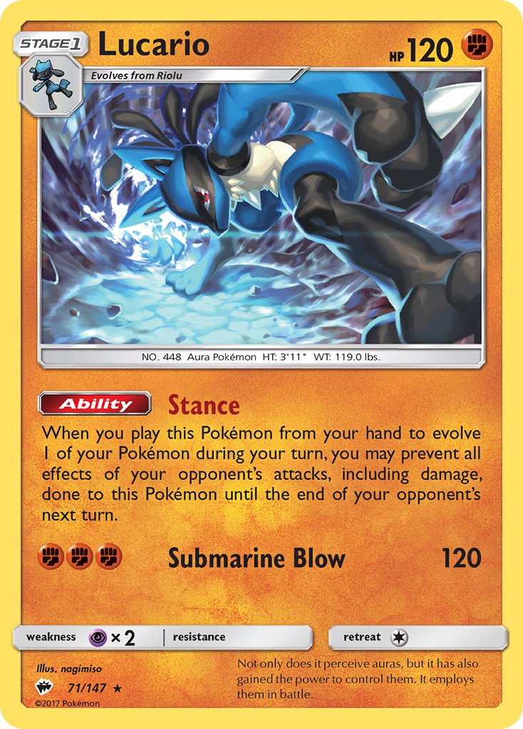 Lucario (71/147) (Theme Deck Exclusive) [Sun & Moon: Burning Shadows] | Dumpster Cat Games