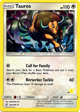 Tauros (164/236) (Pikachu Stamp #14) [Battle Academy 2020] | Dumpster Cat Games