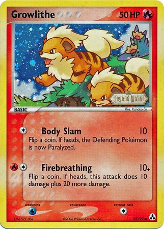 Growlithe (55/92) (Stamped) [EX: Legend Maker] | Dumpster Cat Games