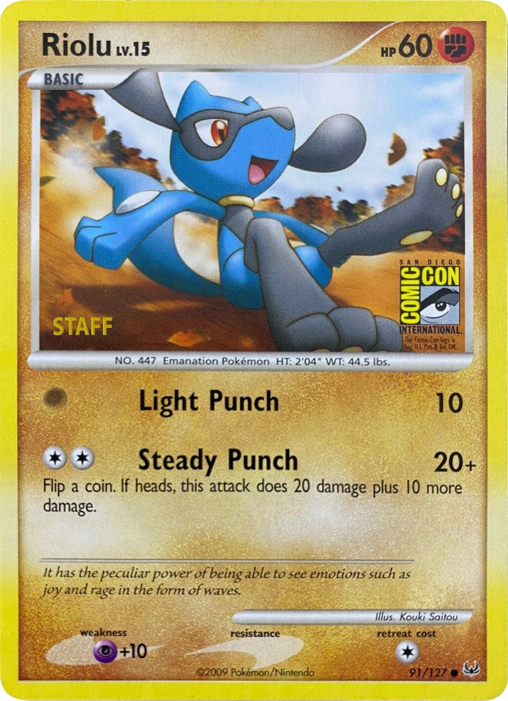 Riolu (91/127) (SDCC 2009) (Staff) [Platinum: Base Set] | Dumpster Cat Games