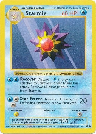 Starmie (64/102) [Base Set Shadowless Unlimited] | Dumpster Cat Games