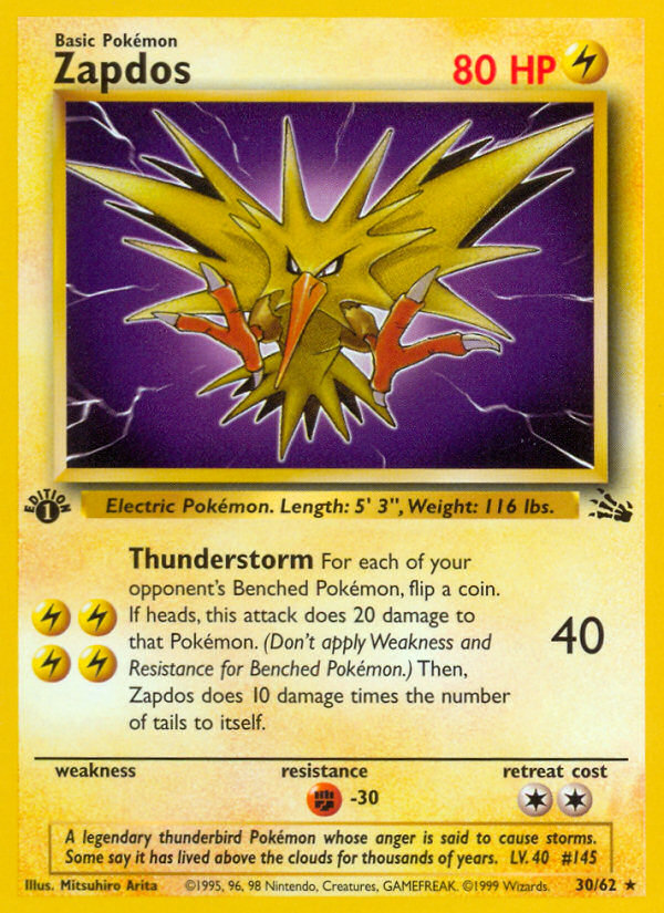 Zapdos (30/62) [Fossil 1st Edition] | Dumpster Cat Games